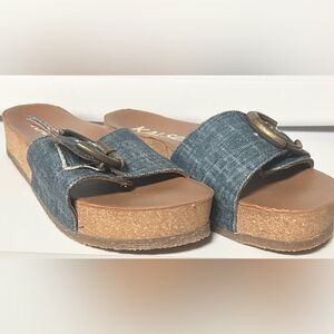 Kalso Woman’s Sway Denim Jean Negative Heel Sandals Size 7.5 NEW